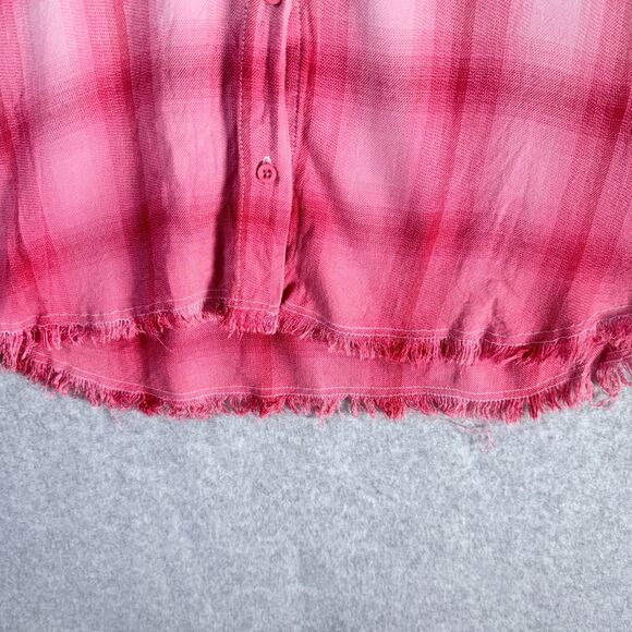 Dear John Plaid Womens Sz XL Red Ombre Button Shirt Roll Tab Cowgirl Flannel - Picture 5 of 10